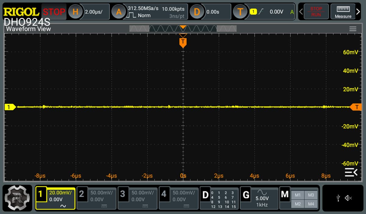 PC-UAI-1-TestBench USB VBUS signal wave with Oscilloscope