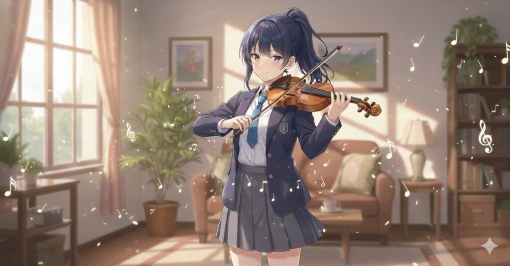 Gemini-generated wide image of a violin-playing girl
